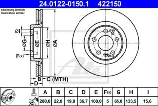 ATE Fren Dıskı Ön Takım 280x22mm 5/100 Bora 99-05 1,9tdı 1,8 Golf4 15 Jant