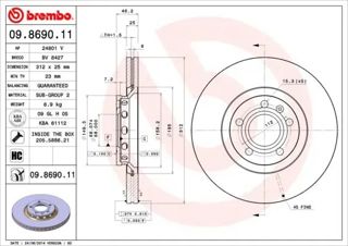 BREMBO Fren Diski Ön 312x25mm 5/112 A4 01-08 A6 98-05
