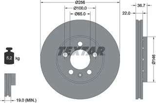 TEXTAR Fren Dıskı Ön Takım Boyalı 256x22mm 5/100 Golf4 A3 Octavıa A4 Polo 02-