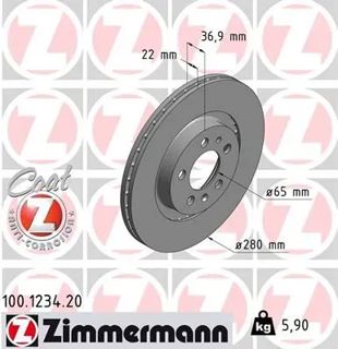 ZIMMERMANN Fren Dıskı Ön Takım 280x22mm 5/100 Bora 99-05 1,9tdı 1,8 Golf4 15 Jant