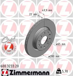 ZIMMERMANN Fren Diski Ön Takım Boyalı 280x22mm 5/112 Golf5 Golf6