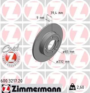 ZIMMERMANN Fren Diski Arka 232x9mm 4/100 4 Bijon Polo Hb 99-02 Classic 99-02